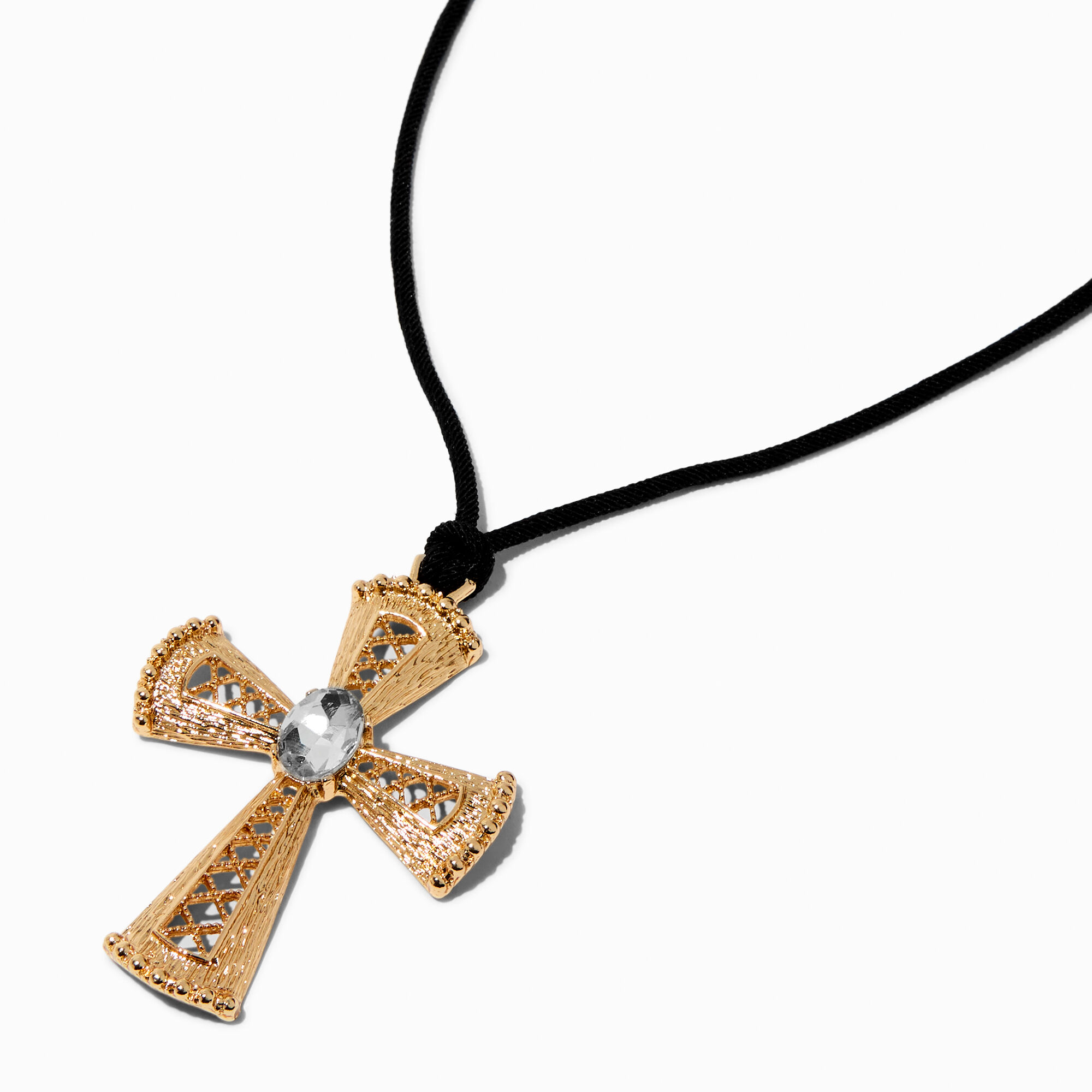 View Claires GoldTone Cross Pendant Cord Necklace Black information