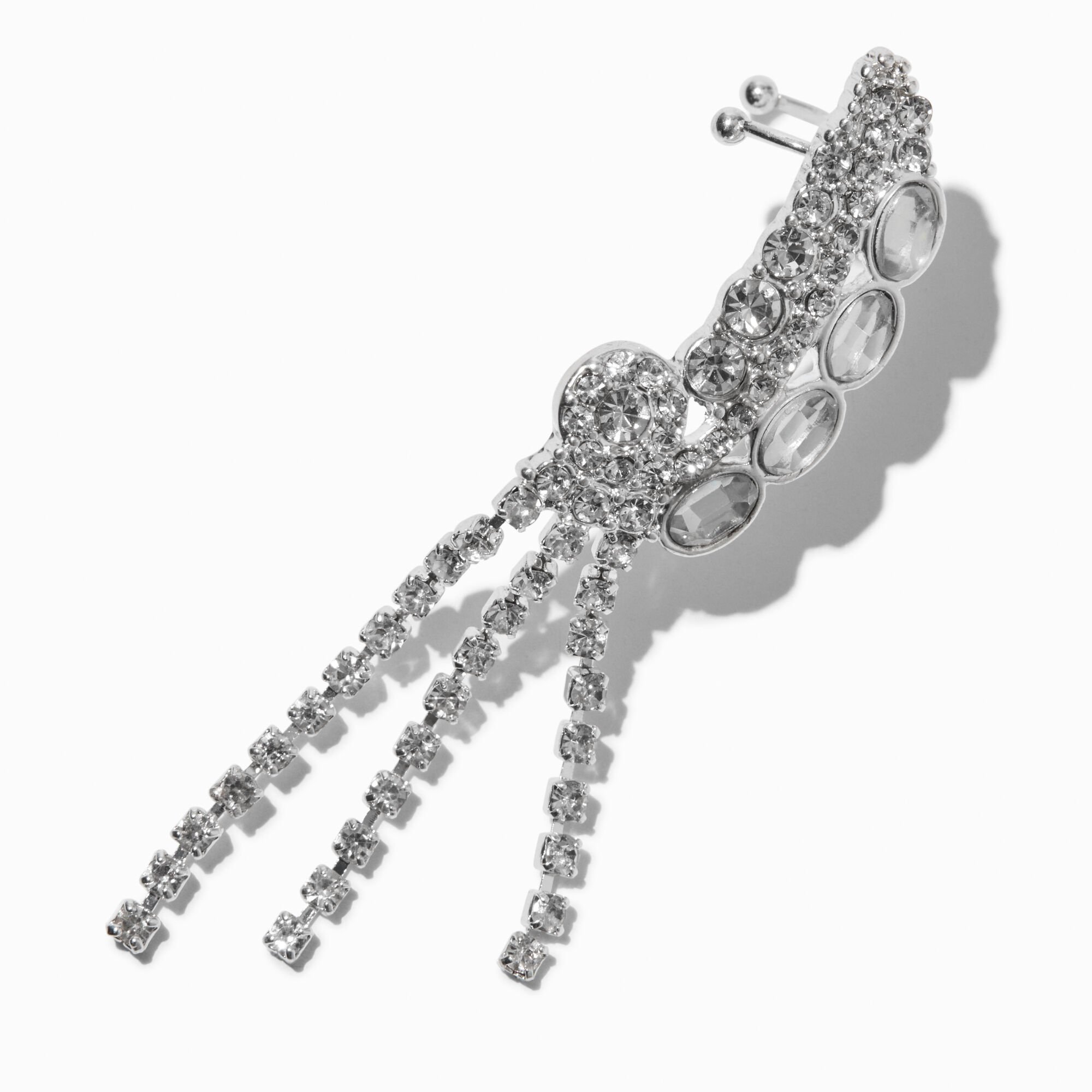 Claire's Manchette d’oreille avec chaîne en strass couleur argentée