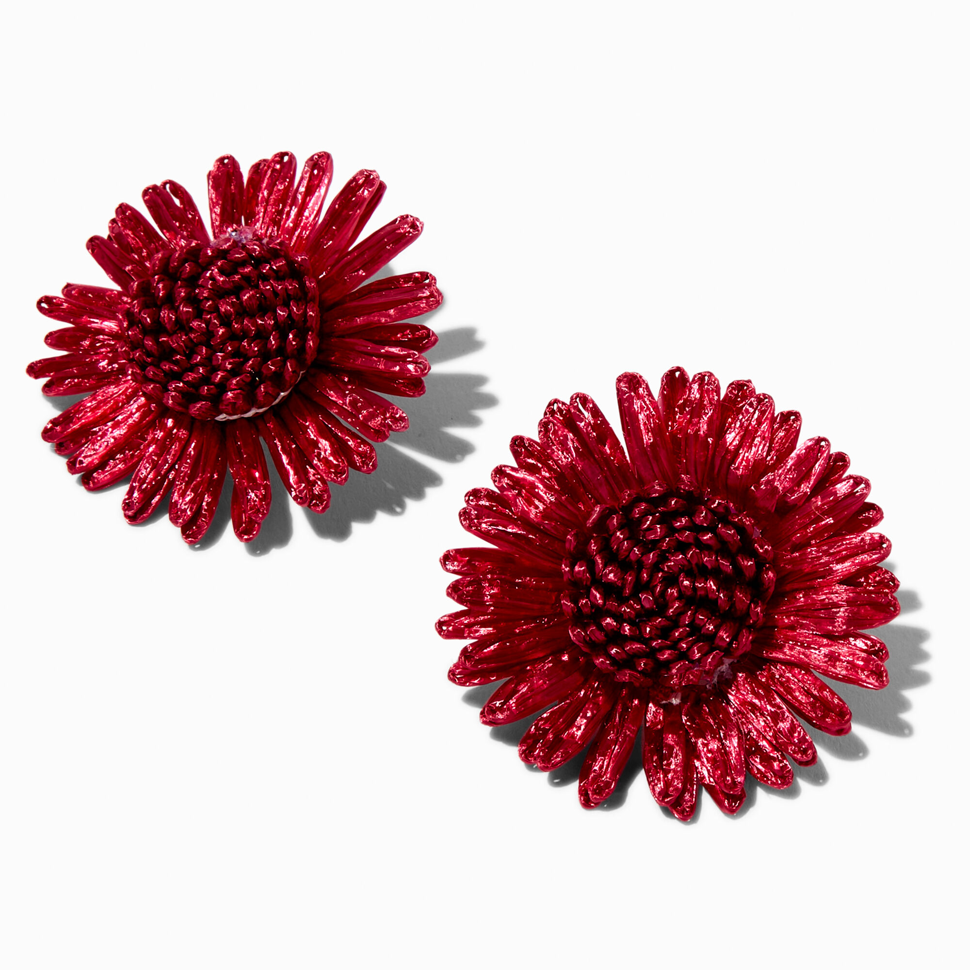 View Claires Raffia Daisy Stud Earrings Burgundy information