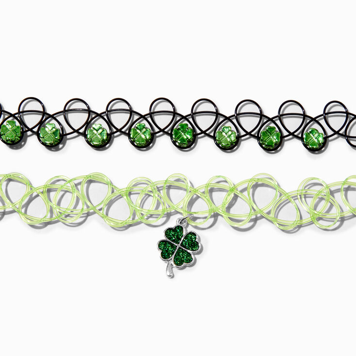 Green &amp; Black Shamrock Tattoo Choker Necklaces - 2 Pack,