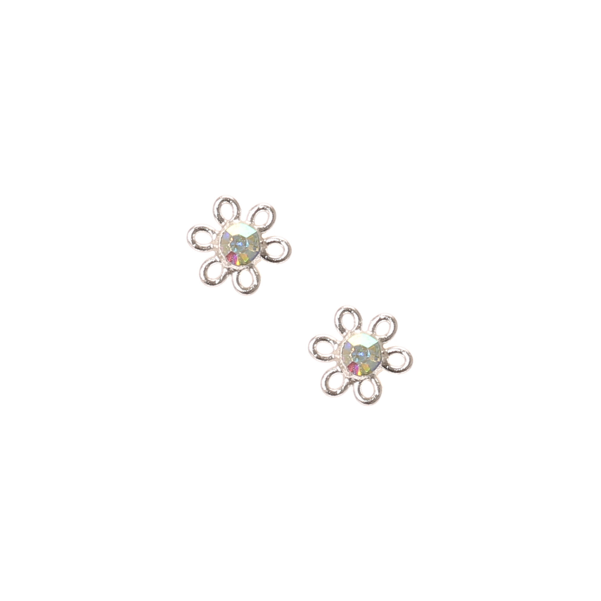 View Claires Iridescent Daisy Stud Earrings Silver information
