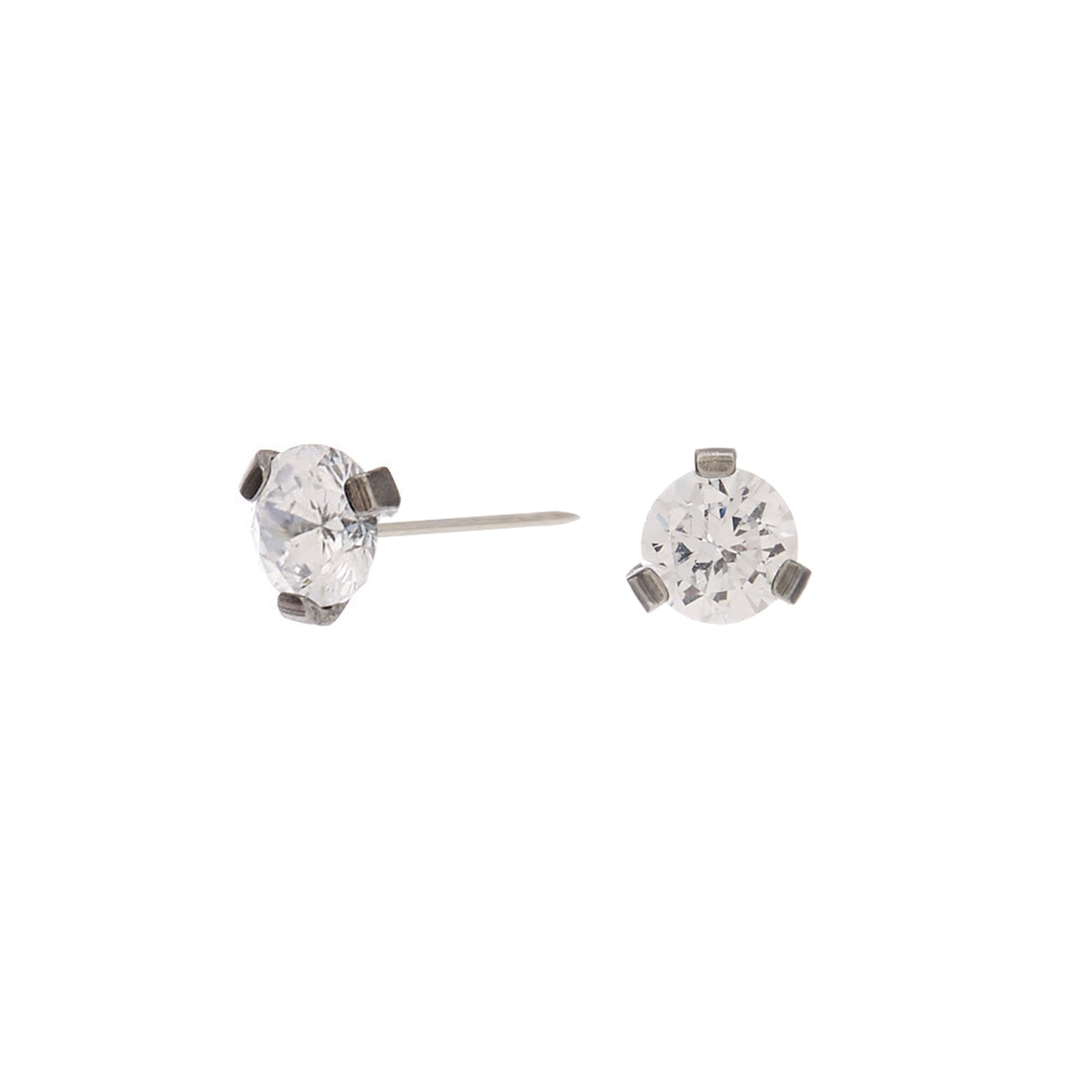 View Claires titanium Cubic Zirconia Round Stud Earrings 4MM Silver information