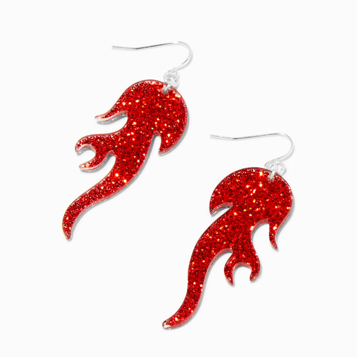 Red Glitter Flames 2&quot; Drop Earrings,
