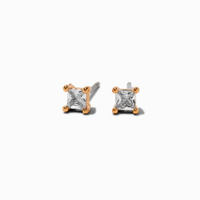 Gold-tone Cubic Zirconia 3mm Square Stud Earrings,