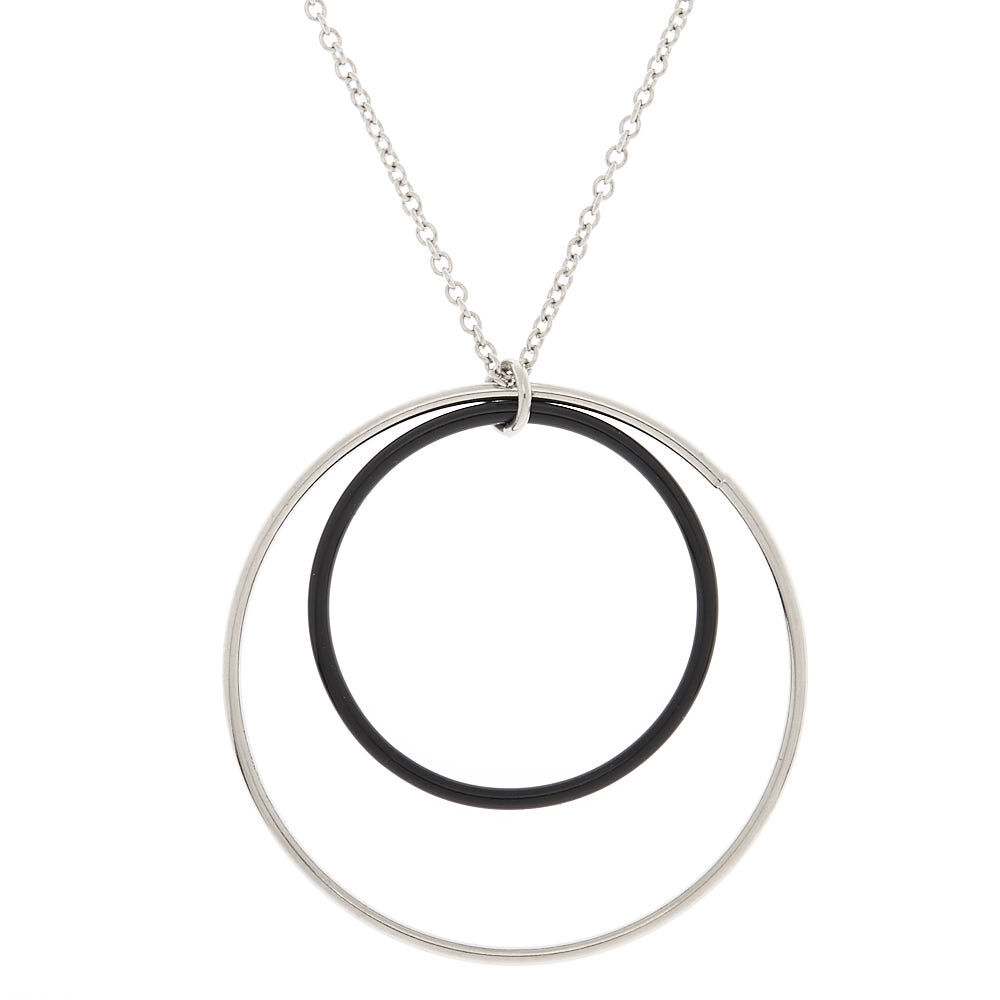 Silver Double Loop Long Necklace - Black,