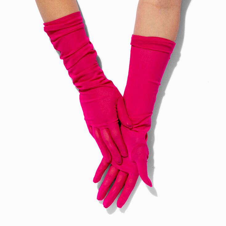 Bright Fuchsia Sheer Long Gloves