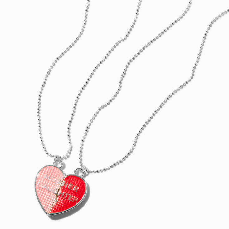 Mother Daughter Heart Pendant Necklaces - 2 Pack,