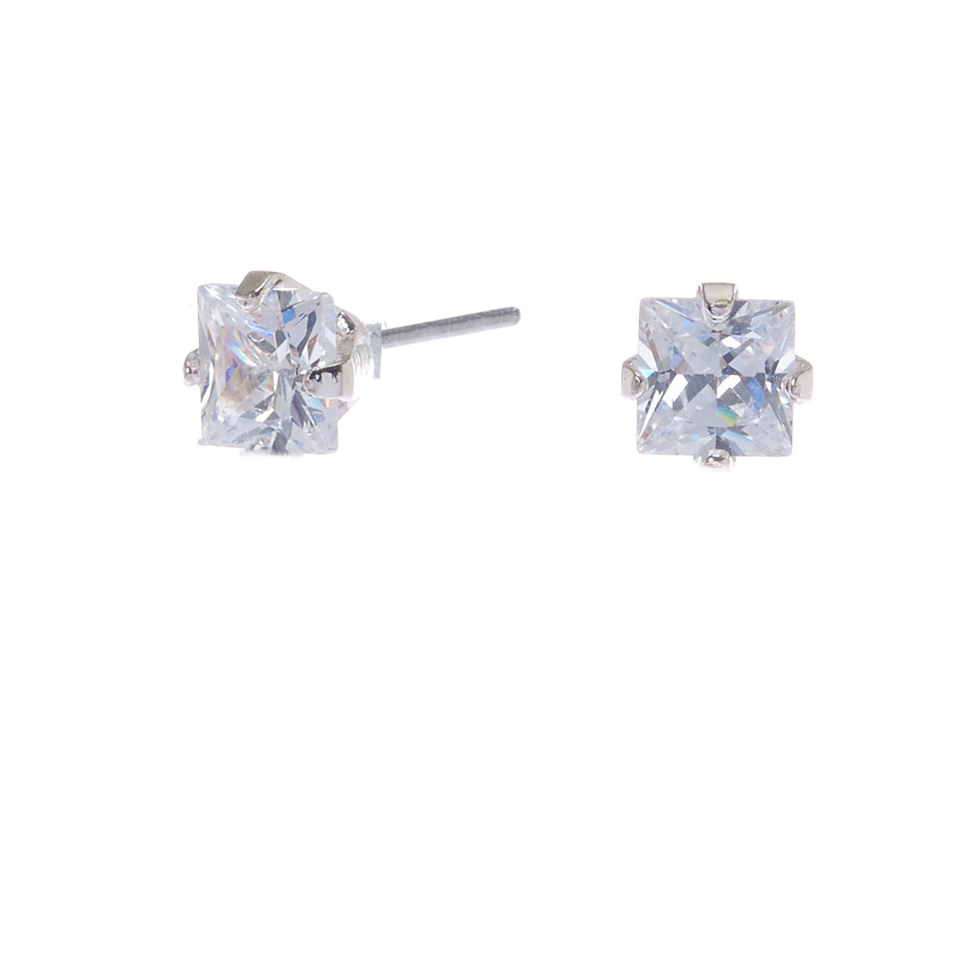 View Claires Tone Cubic Zirconia Square Stud Earrings 4MM Silver information