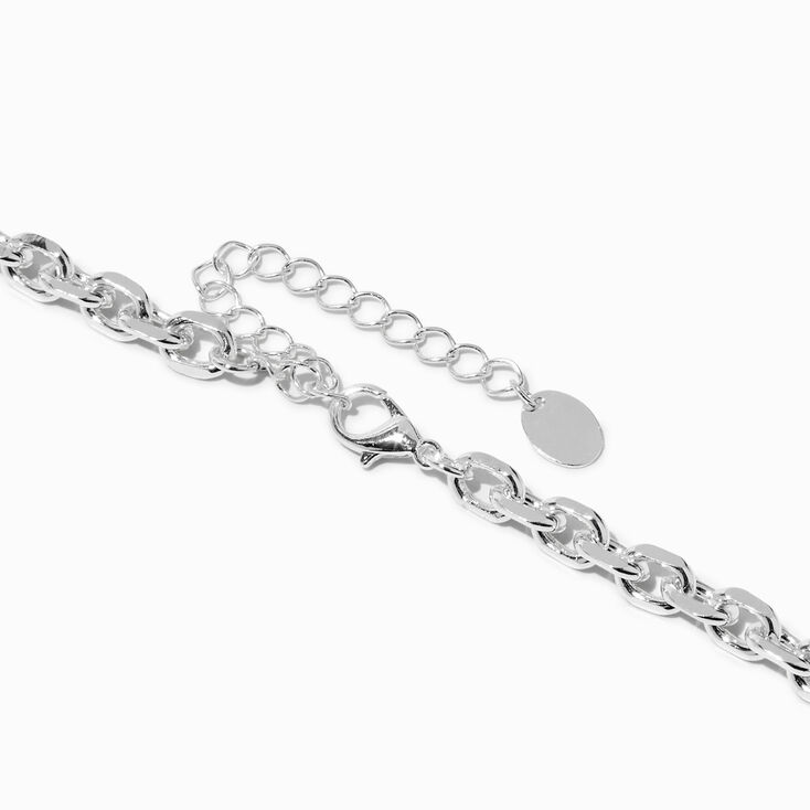 Silver-tone Cable Chain Lock Pendant Necklace ,