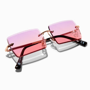 Embellished Butterfly Faded Lens Rectangular Sunglasses,