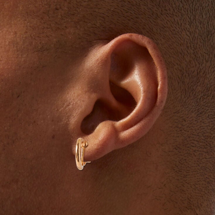 Gold Embellished Crystal Clip On Huggie Hoop Earrings - 3 Pack,