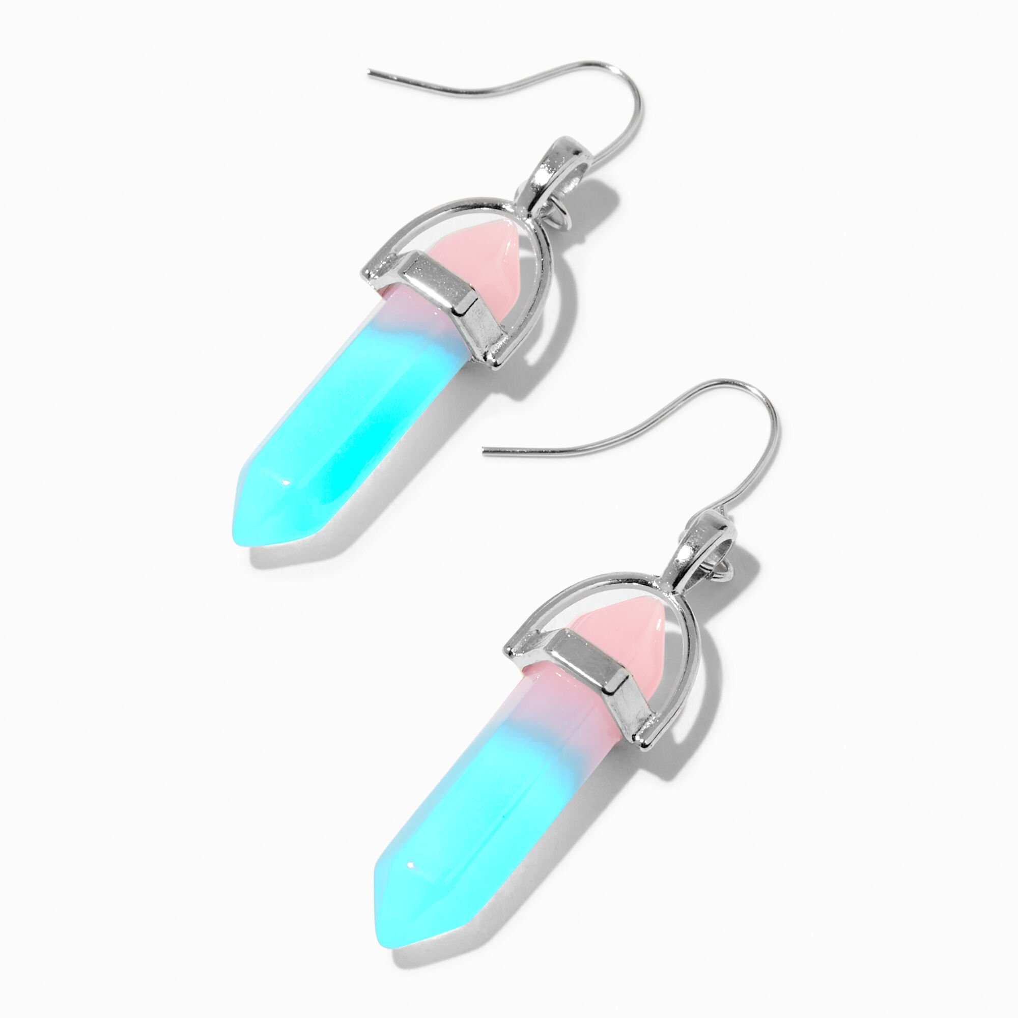 View Claires Pink Glow In The Dark Mystical Gem Drop Earrings Blue information