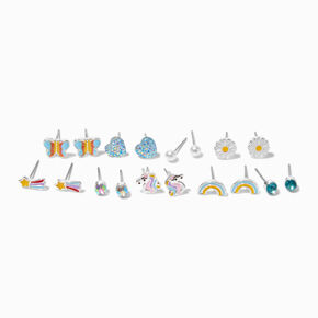 Clous d&rsquo;oreilles licorne aux designs vari&eacute;s - Lot de 9,