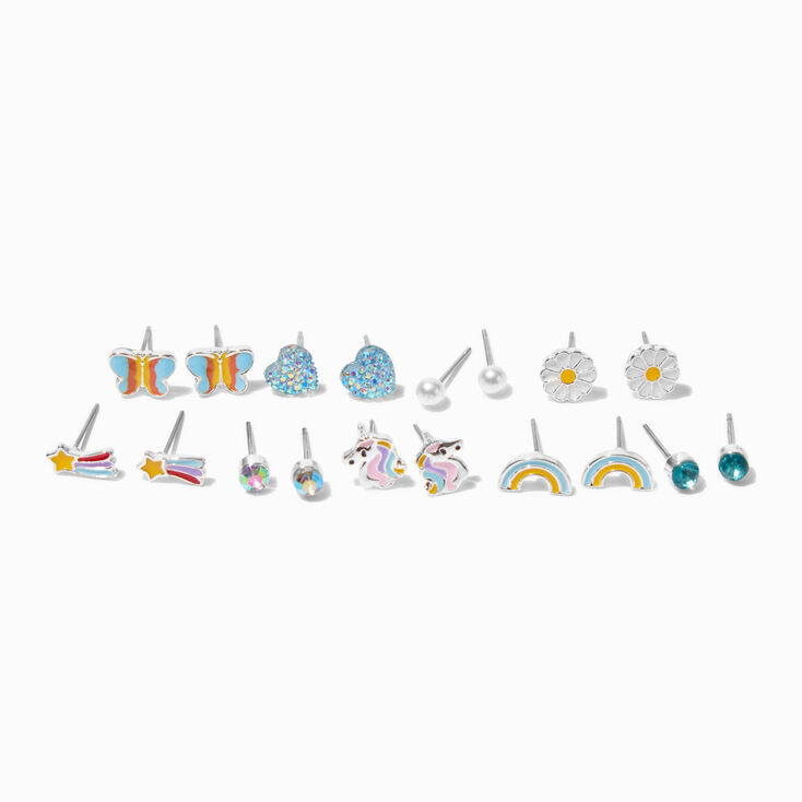 Clous d&rsquo;oreilles licorne aux designs vari&eacute;s - Lot de 9,