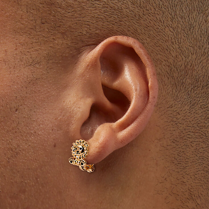 Gold-tone Lion Clip-On Stud Earrings,