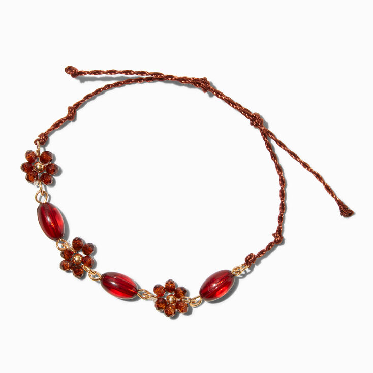 Bracelet bolo perl&eacute; marguerite bordeaux,