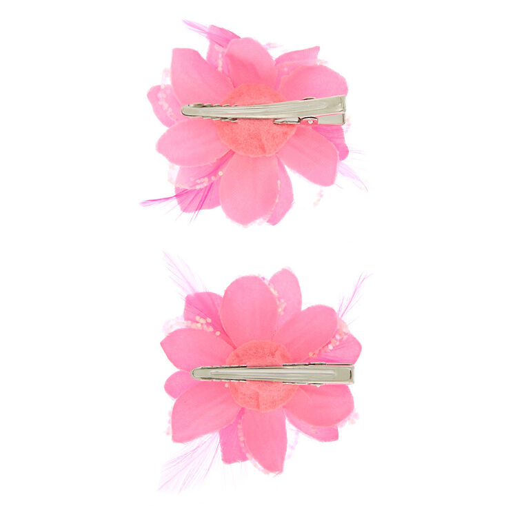 Sequin Lily Flower Hair Clips - Neon Pink, 2 Pack,