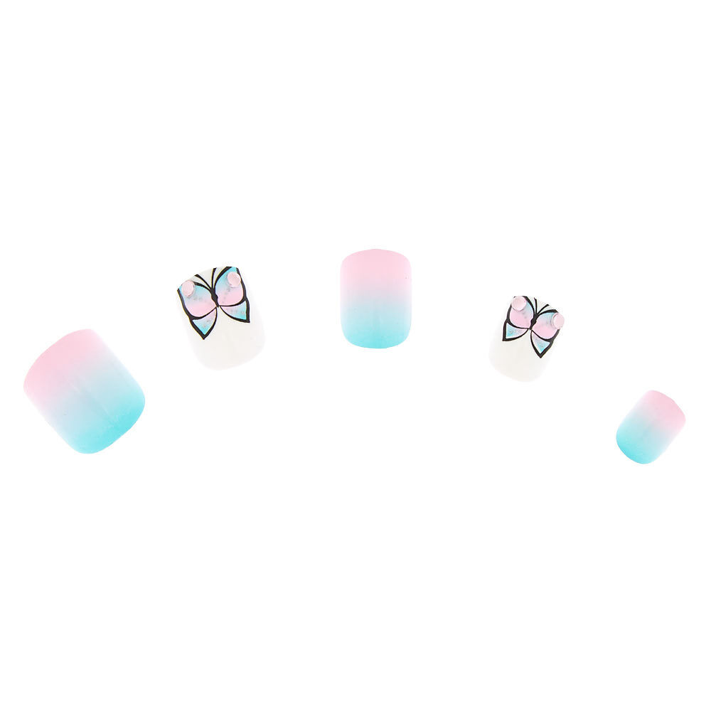 Ombre Butterfly Square Press On Faux Nail Set - 24 Pack,