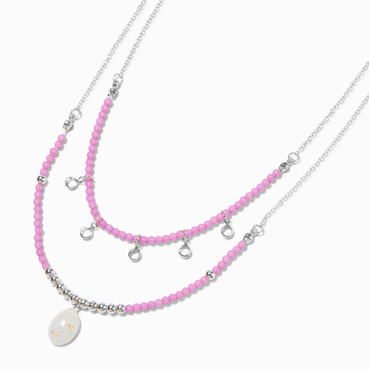 Egg Pendant Purple Bead Silver-tone Multi-Strand Necklace