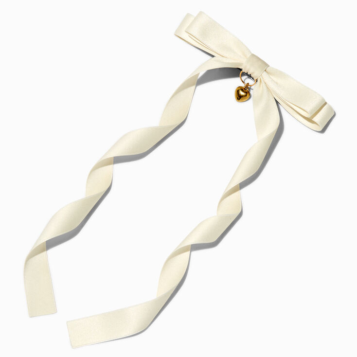 T H E M E x Claire&#39;s White Long Tail Gold-tone Heart Charm Hair Bow Clip,