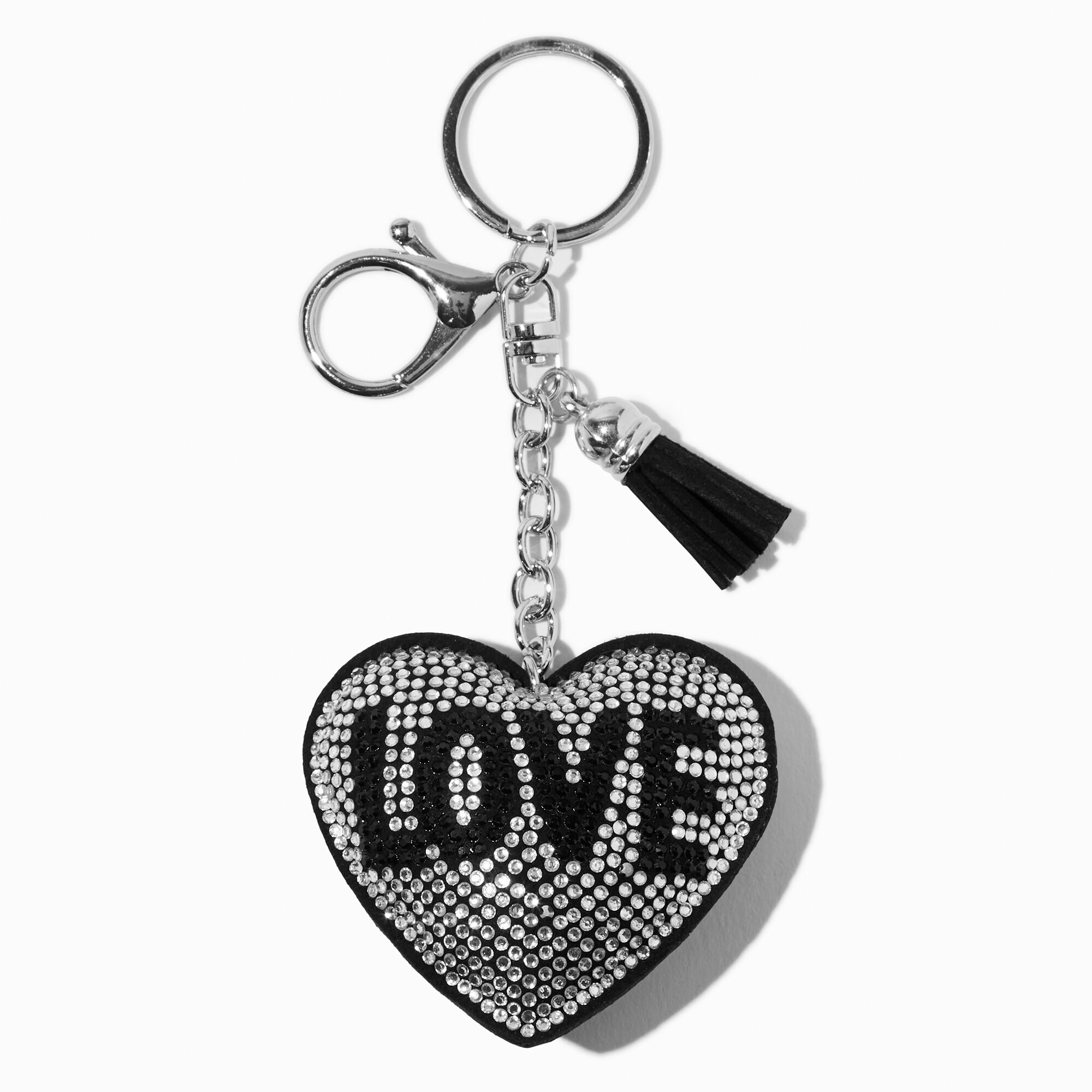 View Claires Bejeweled Heart Love Keyring Silver information