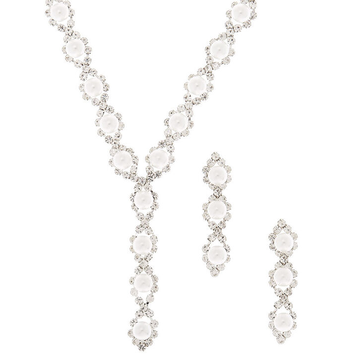 Claire's Parure de bijoux linéaire avec perles d'imitation couleur argenté, lot de 2 articles