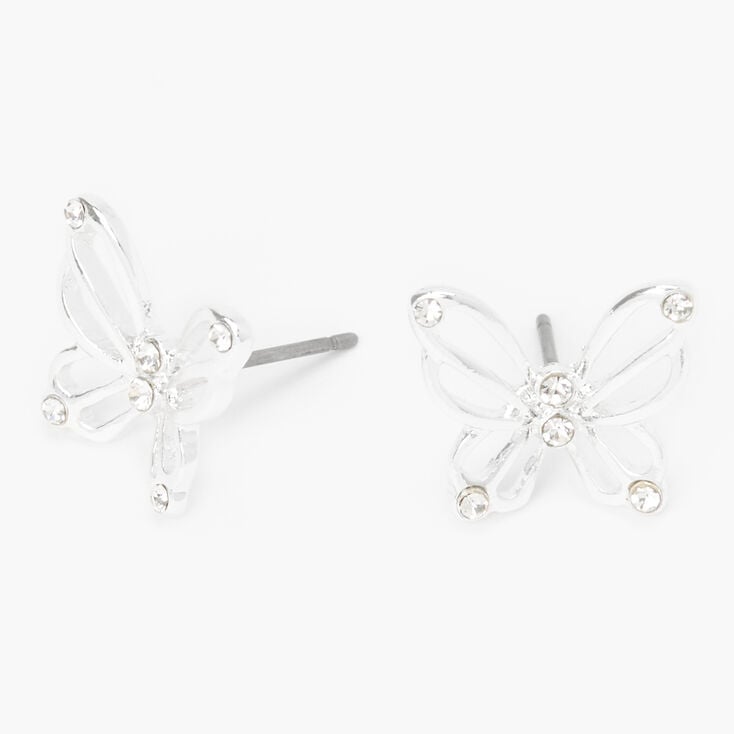 Silver Embellished Open Butterfly Stud Earrings,
