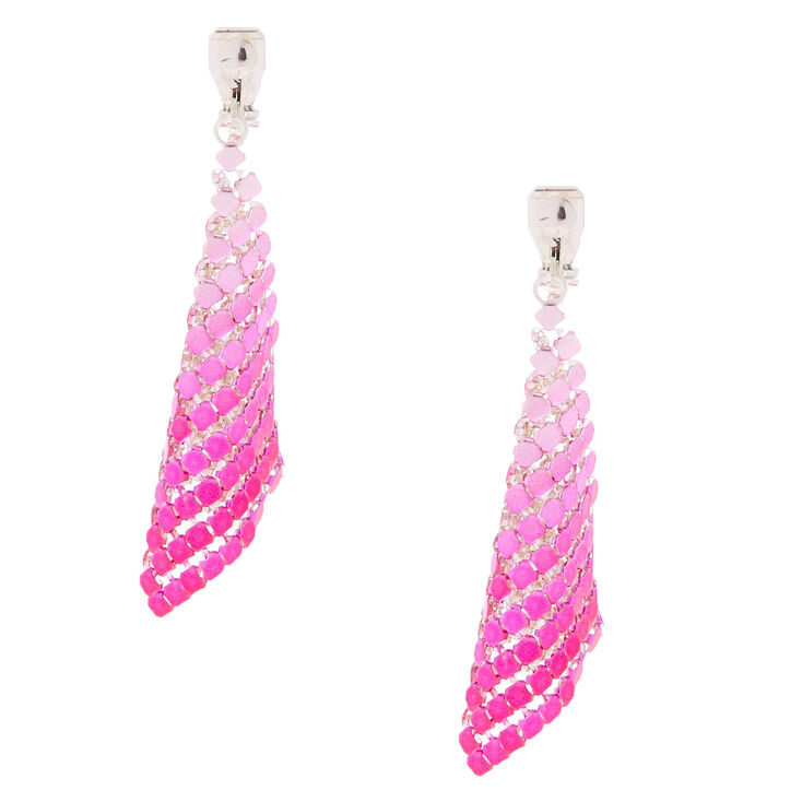 Silver 2 Disco Mesh Clip On Drop Earrings Pink Claire S