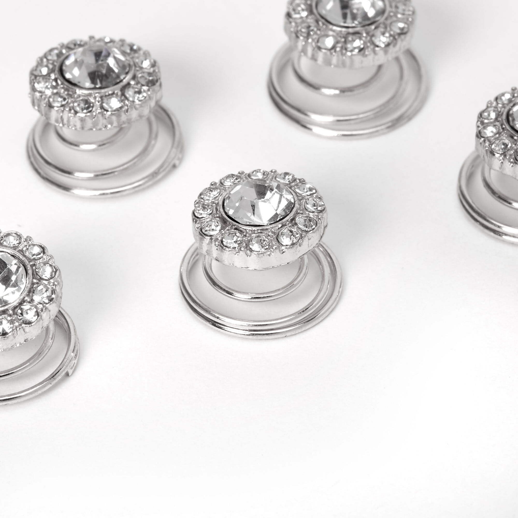 Silver Rhinestone Halo Hair Spinners - 6 Pack,