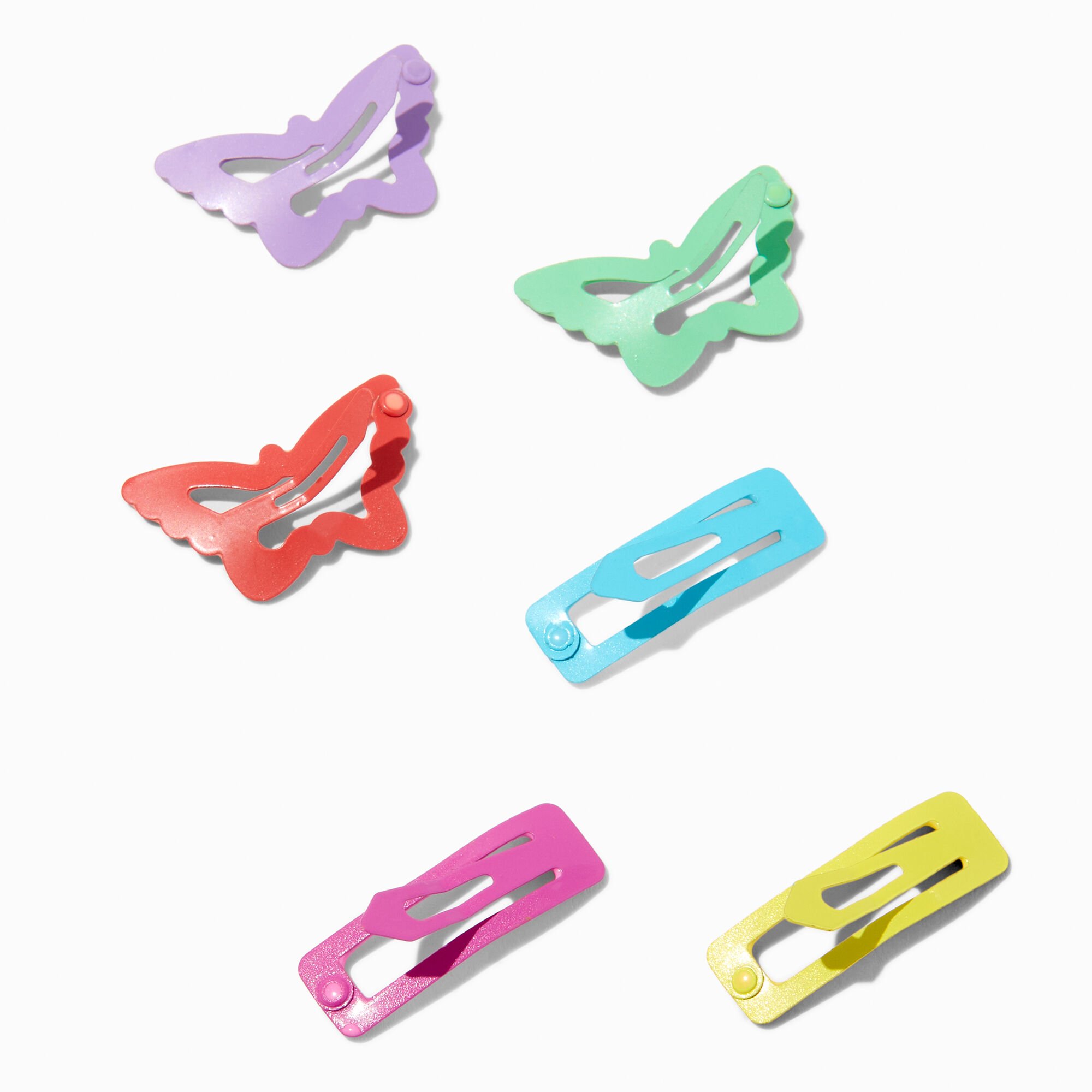 Claire's Club Butterfly & Square Snap Hair Clips - 6 Pack,