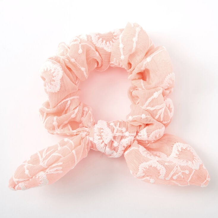 Small Crochet Knotted Bow Hair Scrunchie - Pink,