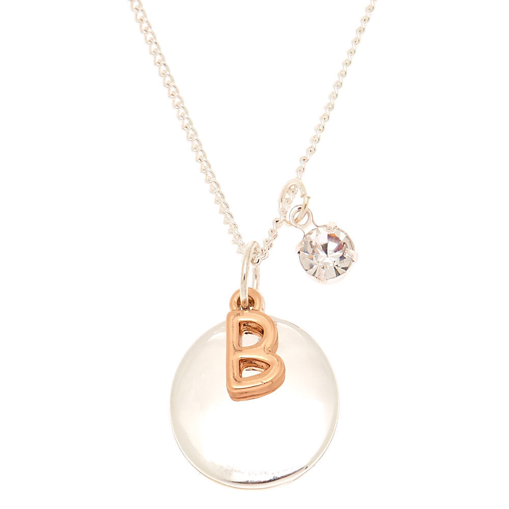 Mixed Metal Initial Charm Pendant Necklace - B,