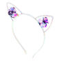 Holographic Sequin Flowers Cat Ears Headband - Purple,