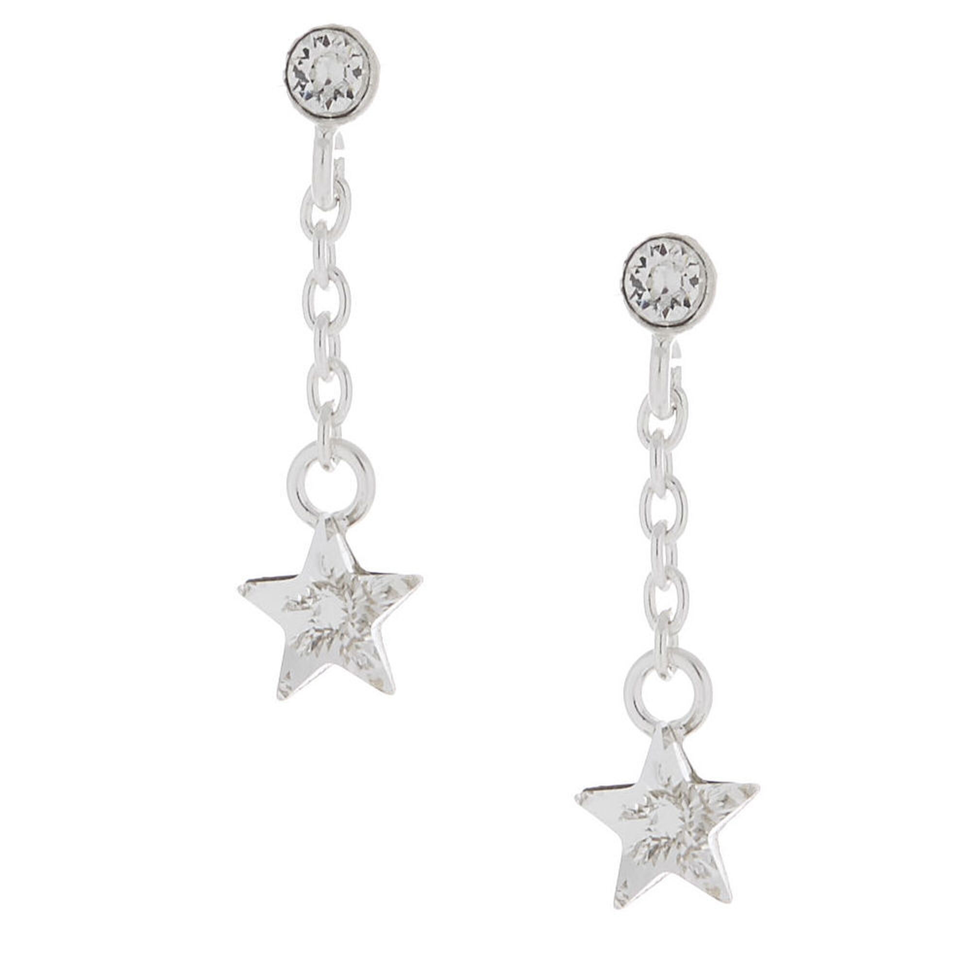 View Claires 1 Crystal Star Drop Earrings Silver information
