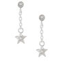 Sterling Silver 1&quot; Crystal Star Drop Earrings,