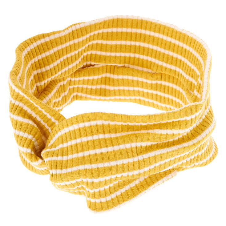 Striped Ribbed Twisted Headwrap - Mustard,