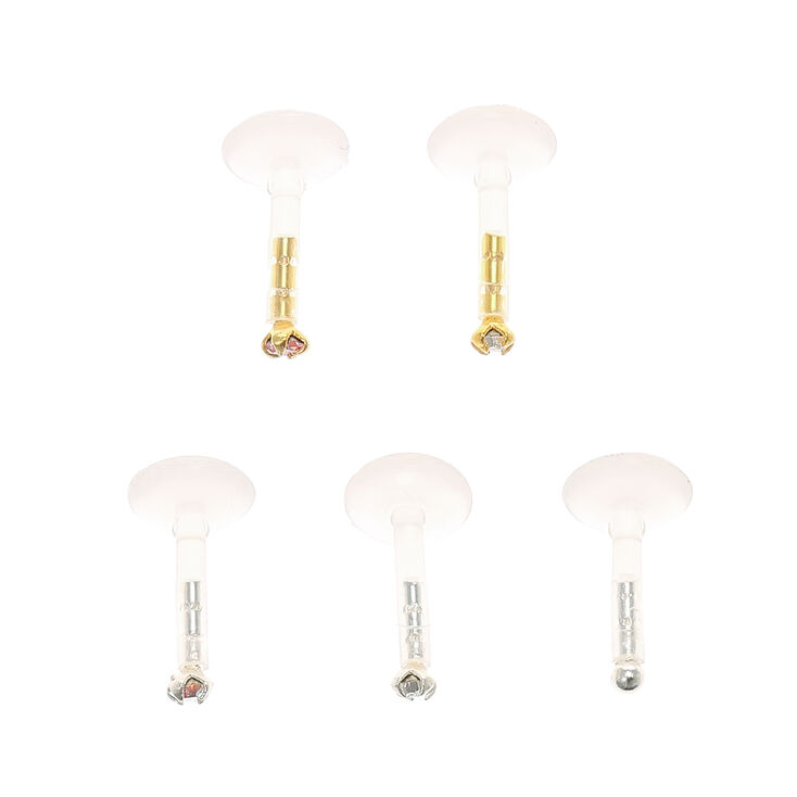 Clous arri&egrave;re plat pour piercing labret basiques 1,2&nbsp;mm en m&eacute;taux mixtes - Lot de 5,