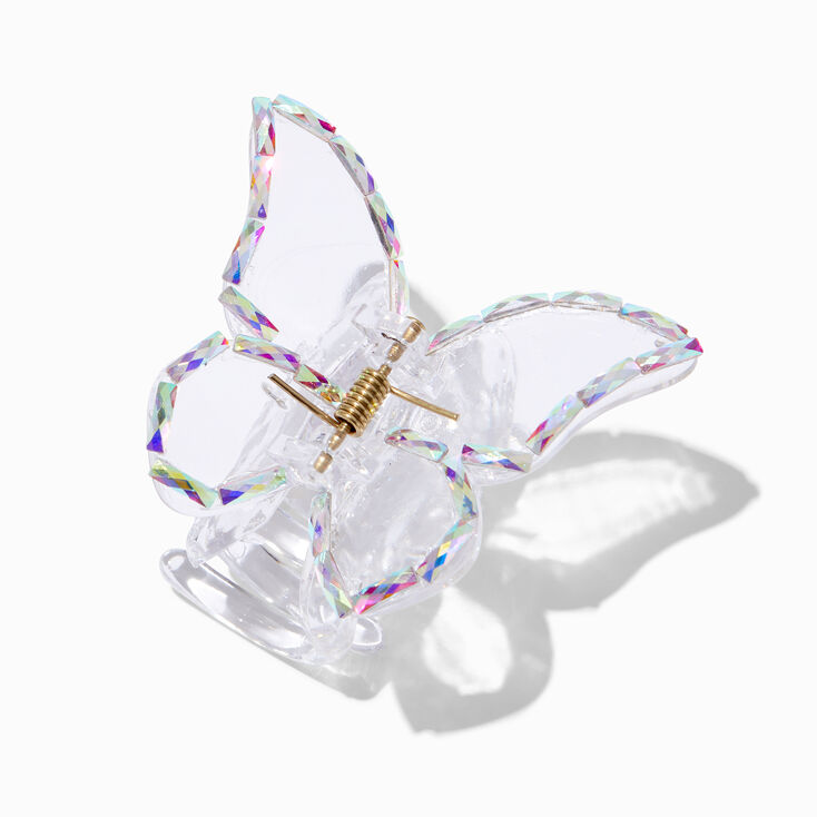 Pince &agrave; cheveux papillon iridescente transparente,