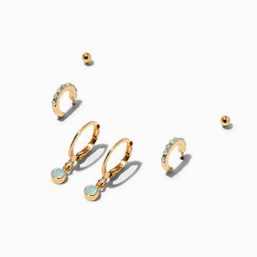 Gold-tone Green Stone Earring Stackables Set - 3 Pack,