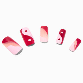 Pink Ying Yang Long Square Vegan Faux Nail Set - 24 Pack,