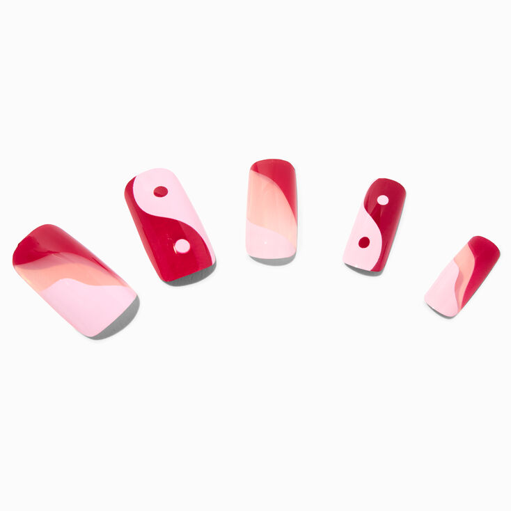 Pink Ying Yang Long Square Vegan Faux Nail Set - 24 Pack