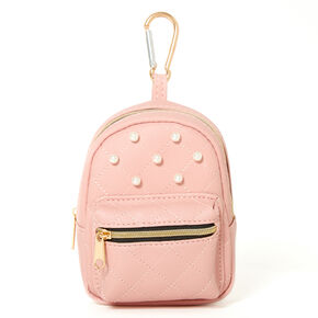 Quilted Pearl Mini Backpack Keychain - Pink,