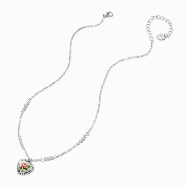 Silver-tone Antiqued Painted Heart Pendant Necklace,