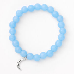 Bracelet &eacute;lastique perl&eacute; croissant de lune couleur argent&eacute;e - Bleu,