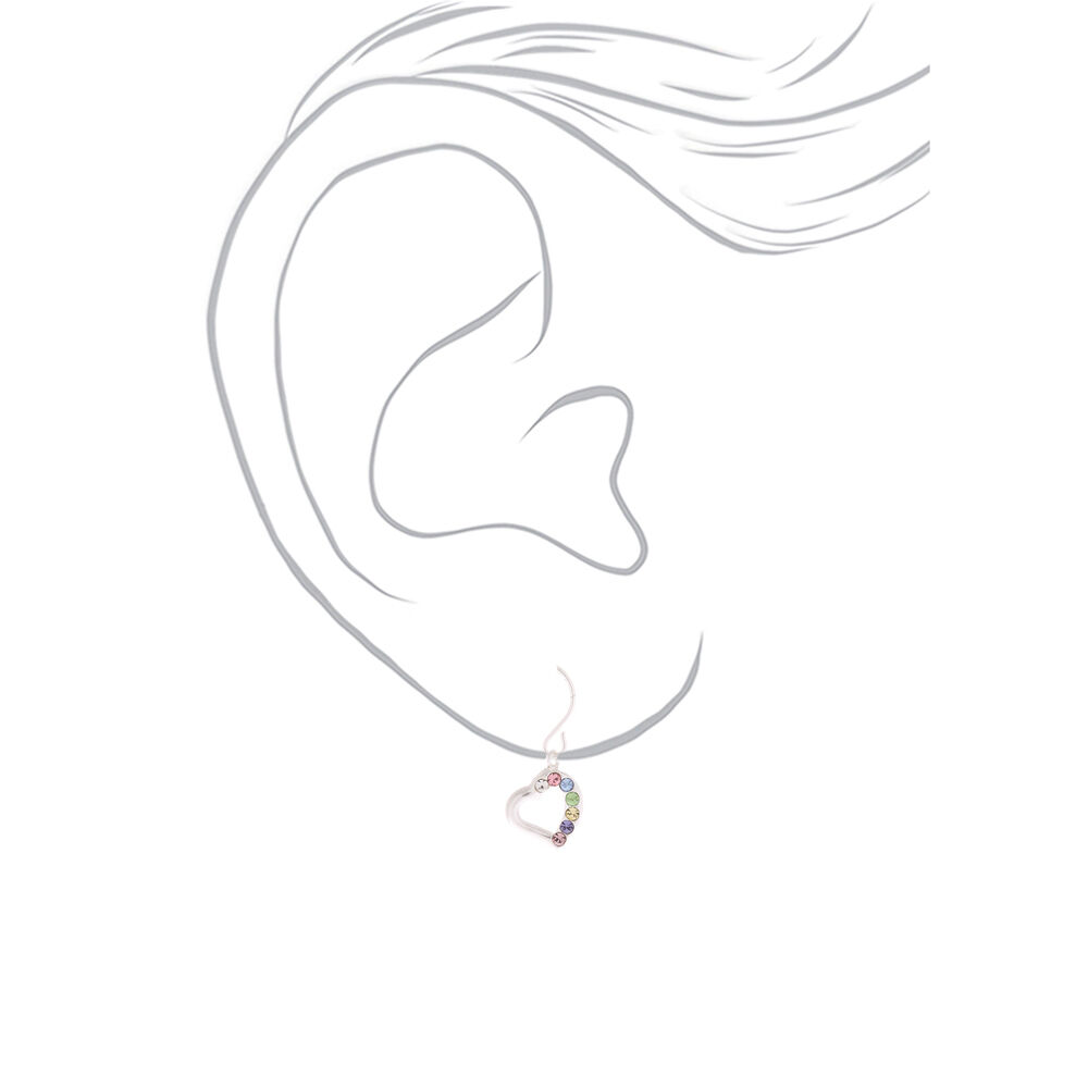 Sterling Silver 1" Pastel Crystal Heart Drop Earrings,