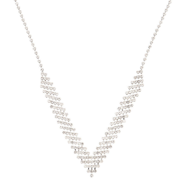 Silver Rhinestone Chevron Statement Necklace | Claire's