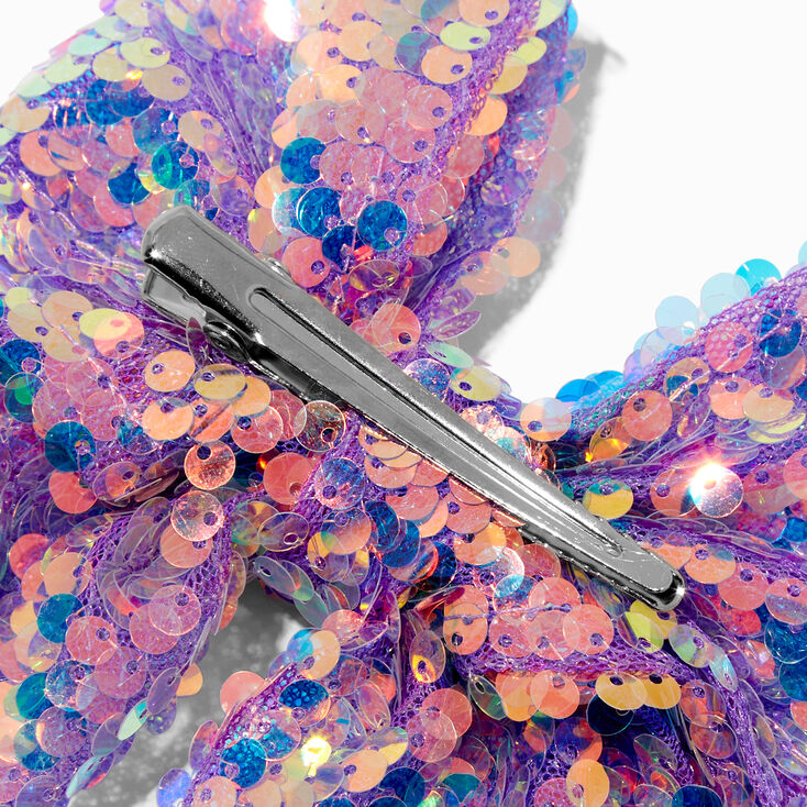 Claire&#39;s Club Purple Chiffon Sequin Hair Bow Clip,