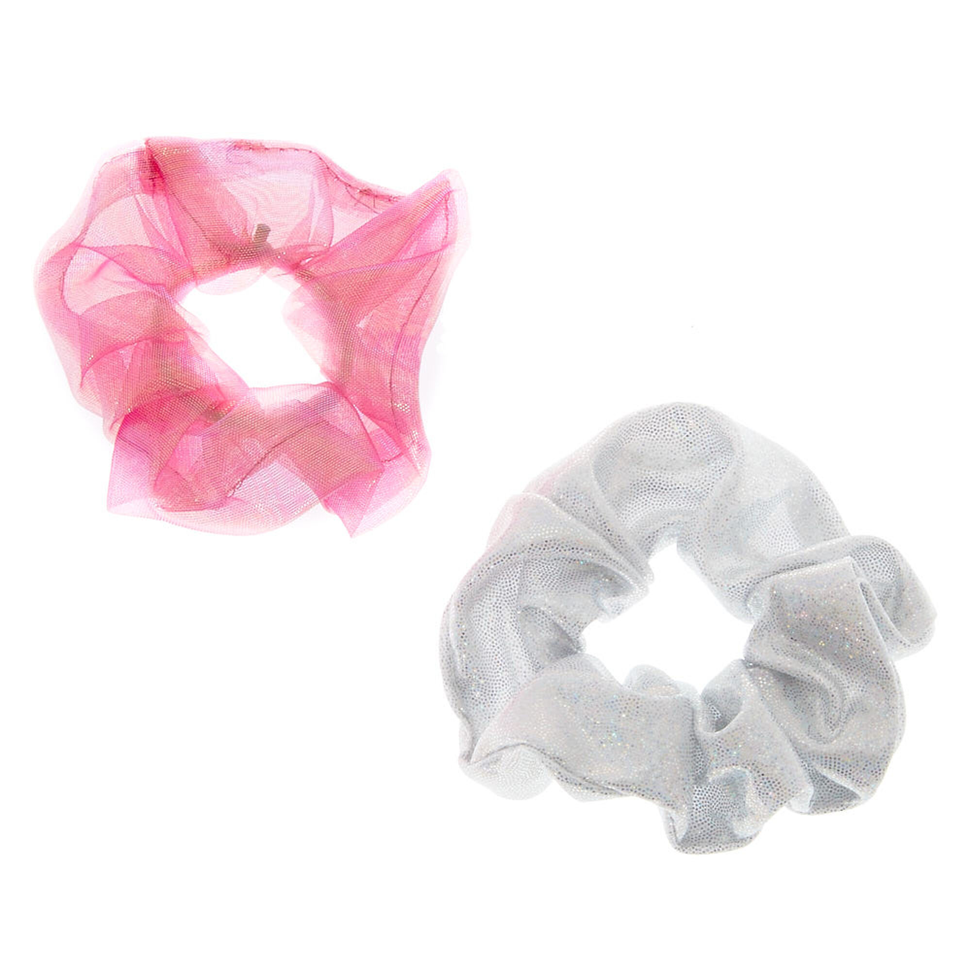 Iridescent Silver Pink Mesh Hair Scrunchies Claire S