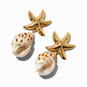 Gold-tone Starfish &amp; Shell Drop Earrings,