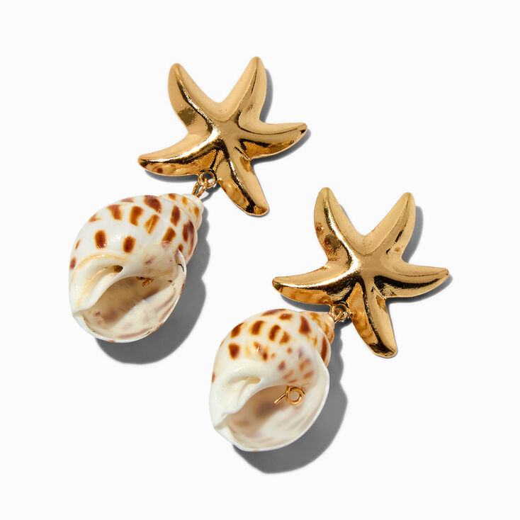 Gold-tone Starfish &amp; Shell Drop Earrings,